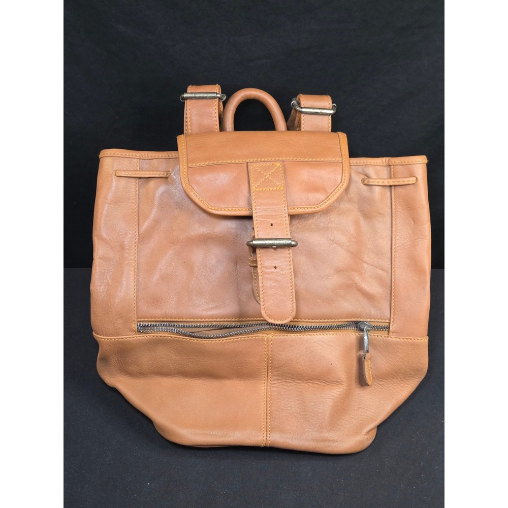 Vintage Marlboro Adventure Team Tan Leather Backpack Rucksack Drawstring Bag